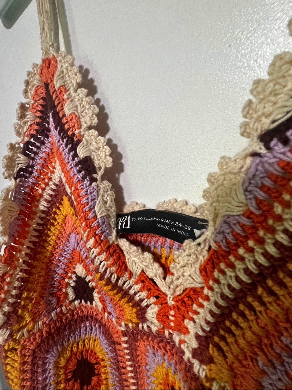 Zara Crochet Mini Dress in Orange, Pink, Yellow, Brown - Picture 2 of 3